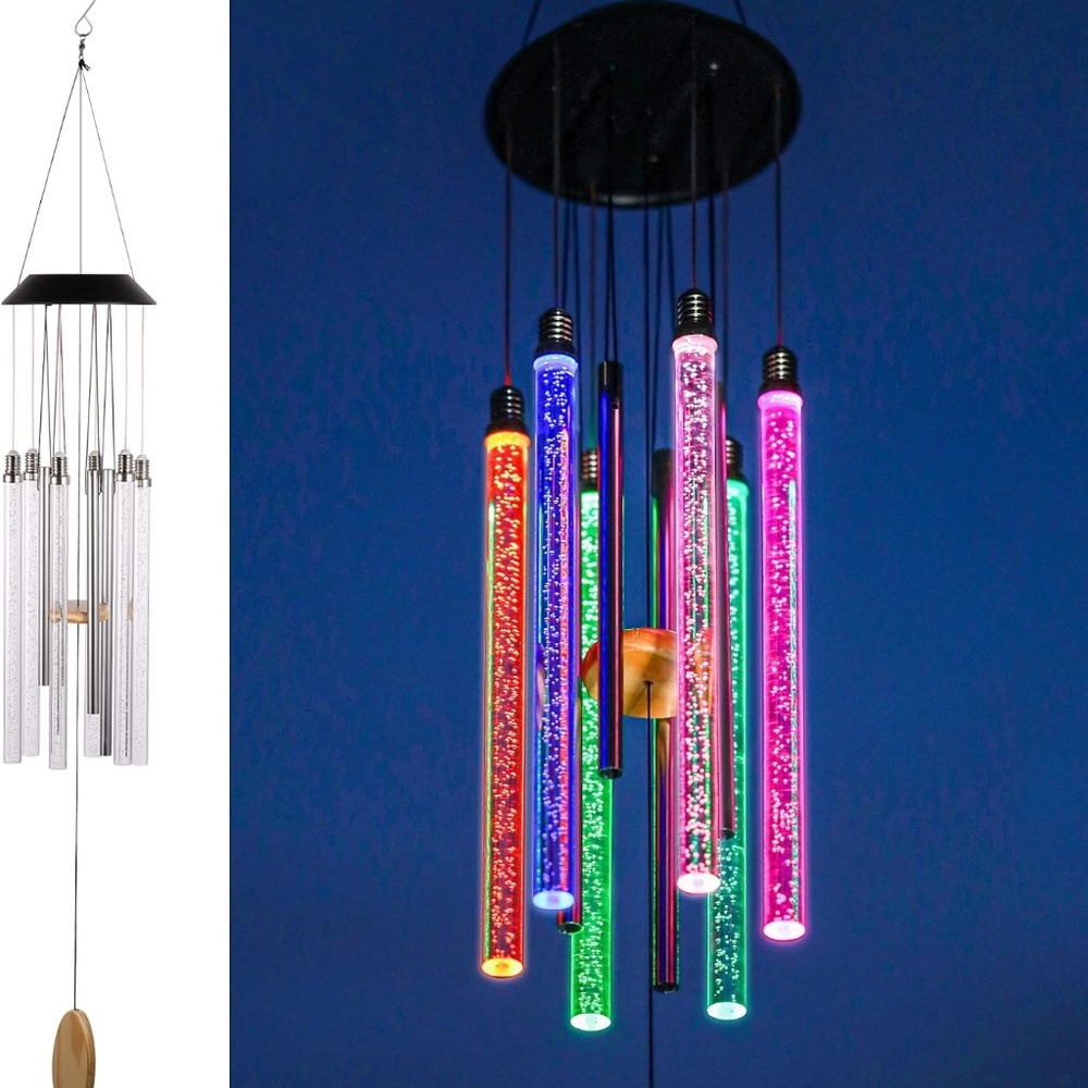 Solar Wind Chimes for Outside, DesGully 6 LED Tubes Color Changing Outdoor Clear